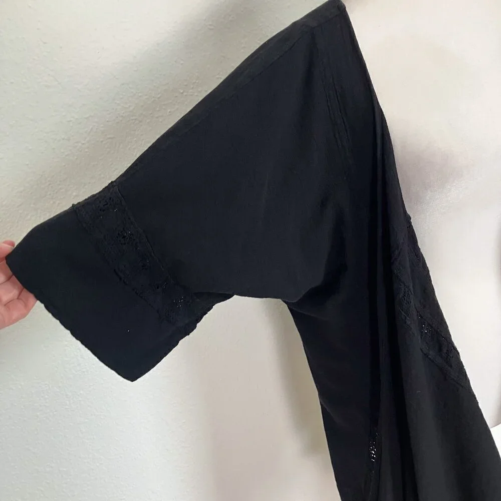 Dunes Relaxed Fashion 100% Cotton Black Open Cardigan Swimsuit Cover Up Large - Picture 5 of 12